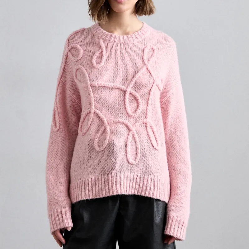 Vermène™ - Pull en maille torsadée à effet broderie