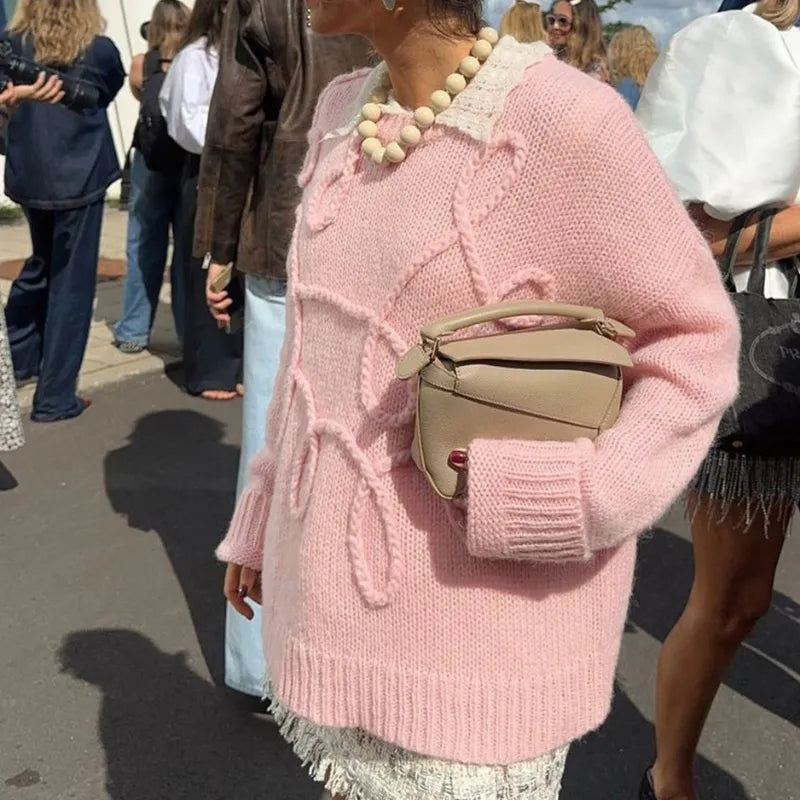 Vermène™ - Pull en maille torsadée à effet broderie