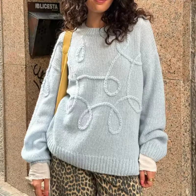 Vermène™ - Pull en maille torsadée à effet broderie