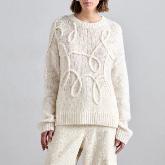 Vermène™ - Pull en maille torsadée à effet broderie