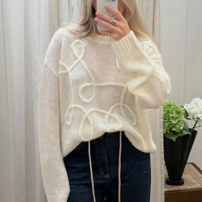 Vermène™ - Pull en maille torsadée à effet broderie